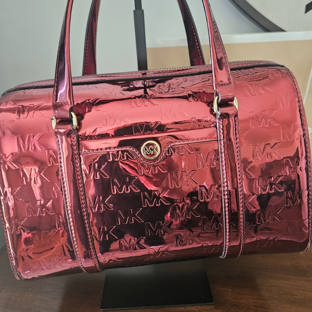 Michael Kors Metallic Rose Pink MK-Embossed Satchel - Picture 3 of 13